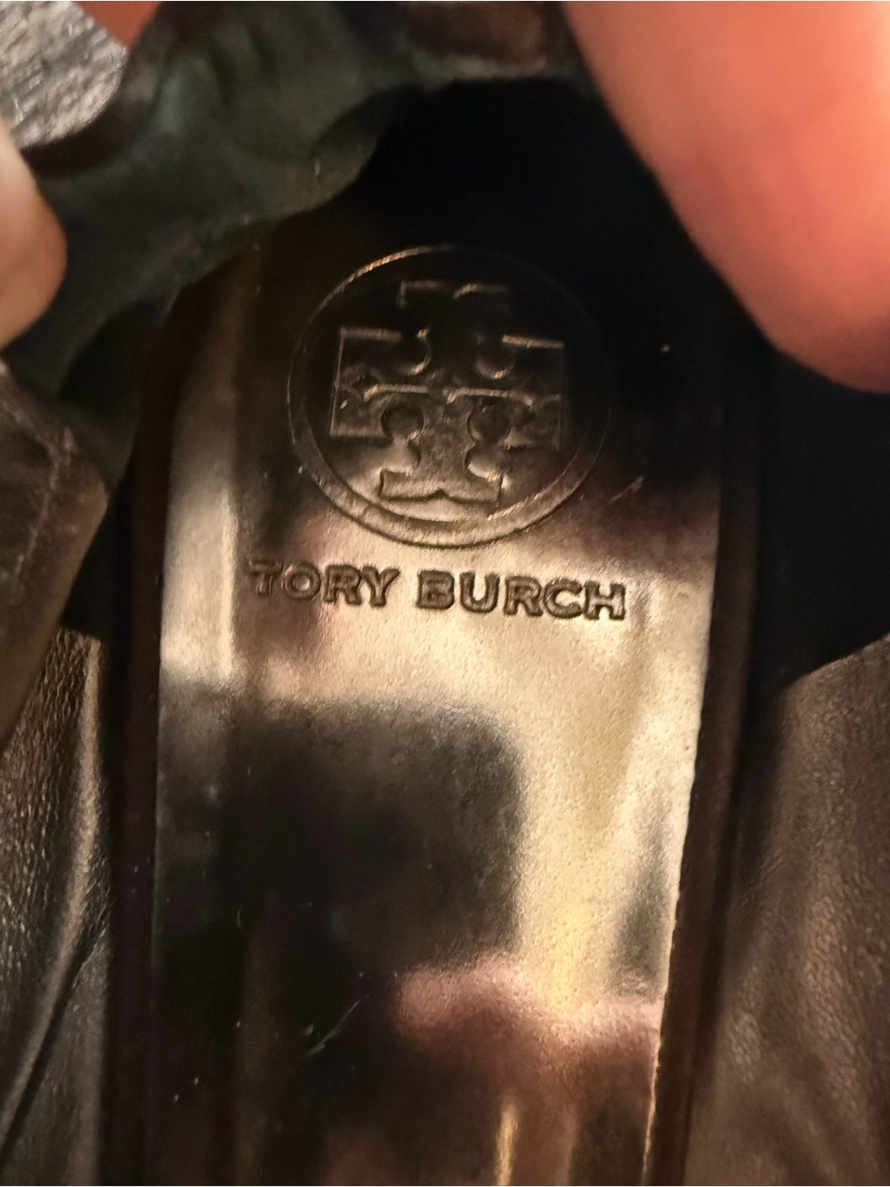 RARE Tory Burch Brown Leather Ballet Flats with Crystal Logo - Picture 3 of 5